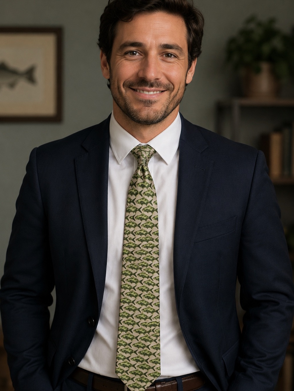 Fish Tie Green Beige